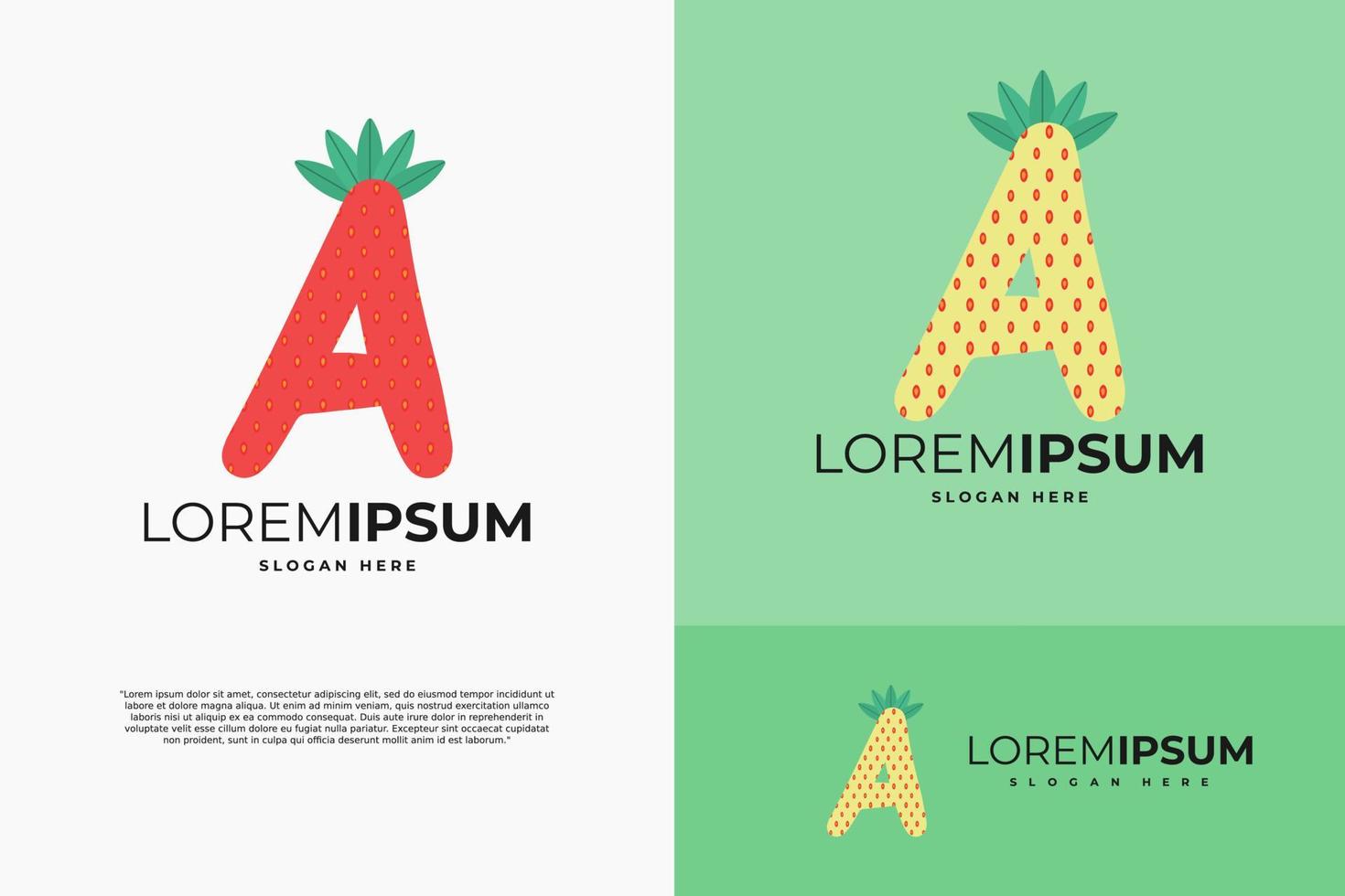 Letter A in strawberry style with green leaves vector