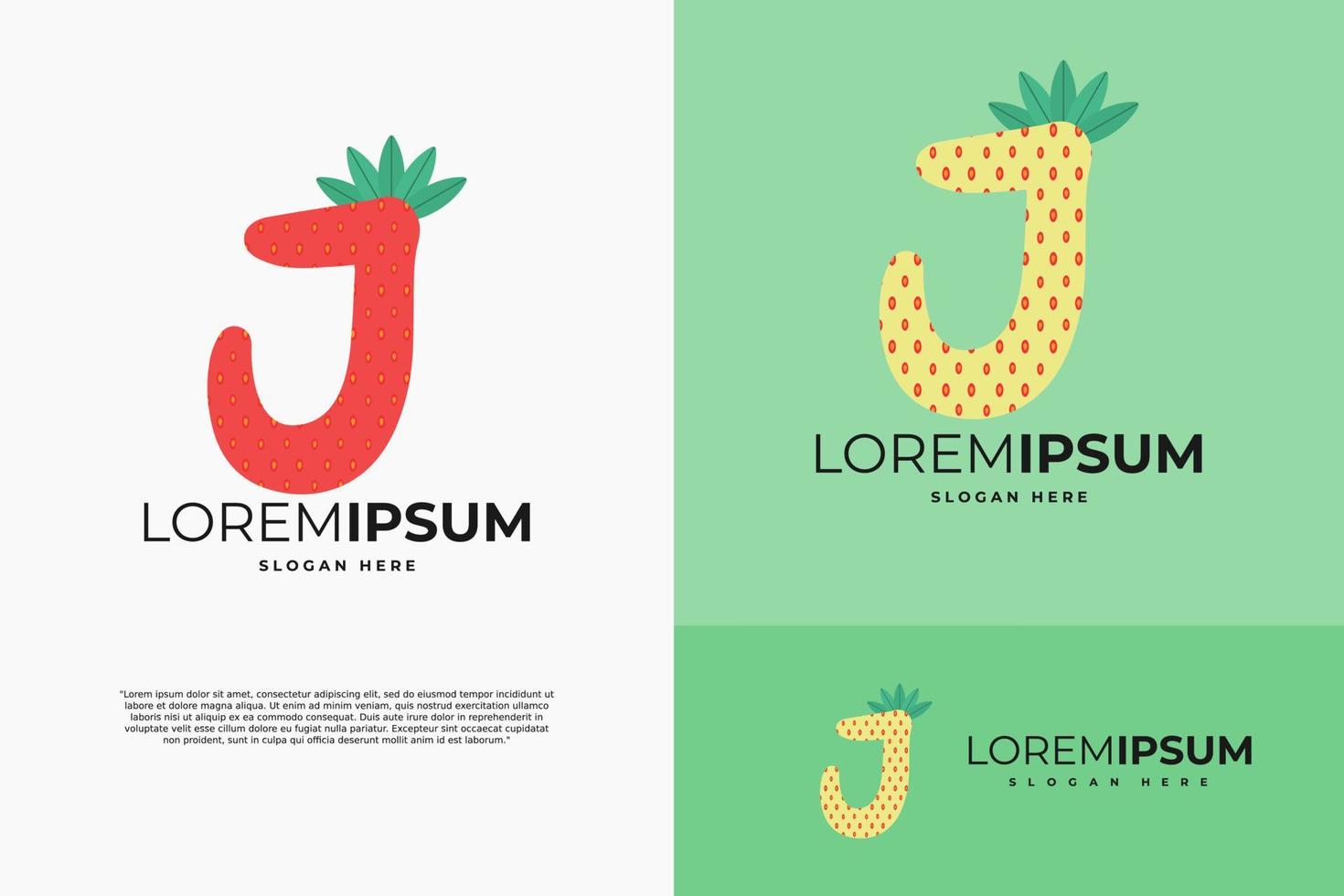 Letter J in strawberry style with green leaves vector