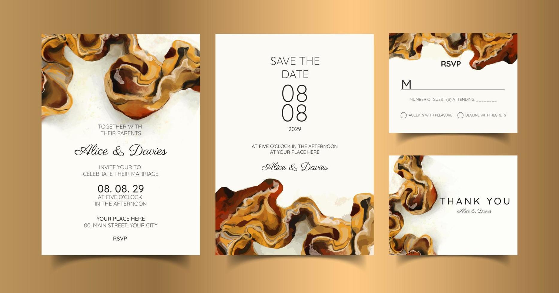 Wedding template with liquid marble texture for wedding invite, save the date card, greeting card, place for your text, printable. Swirls of marble or the ripples of agate. Fluid art. vector