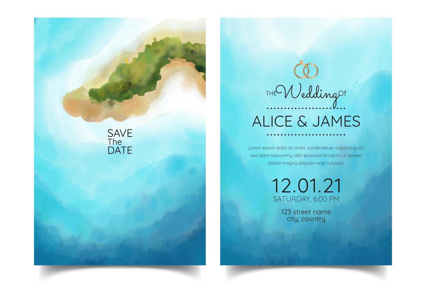 wedding cards, invitations. Save the date ocean and island style designs. Romantic seaside summer wedding background vector