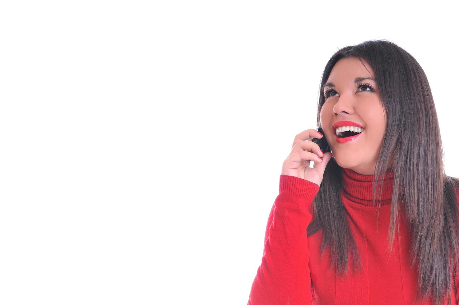 woman in red talking on cellphone photo