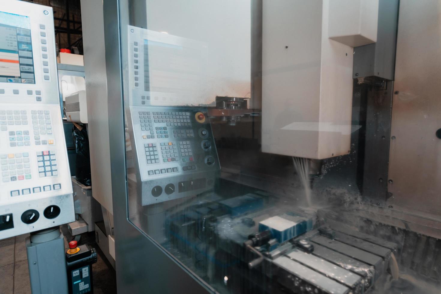 laser metal processing on the background of a metallurgical plant. Production of finished parts for the concept of automotive production photo