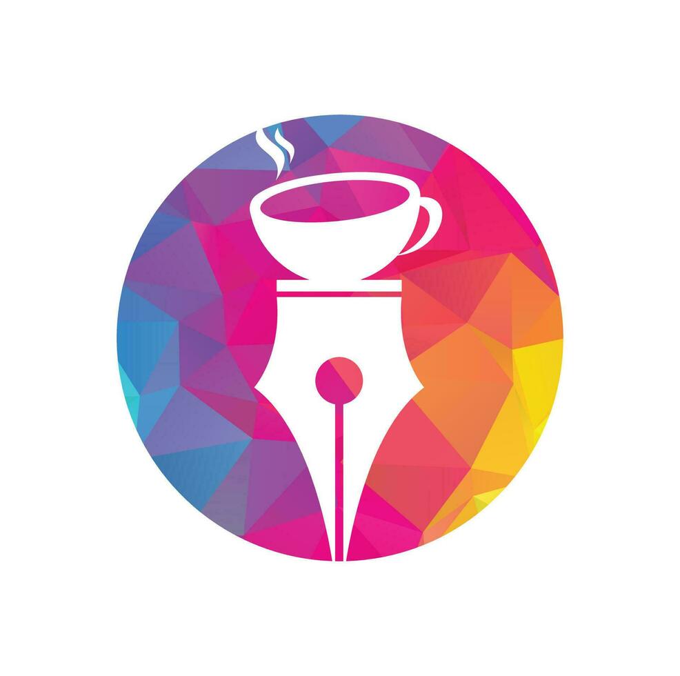 vector de concepto de diseño de logotipo de pluma y café. plantilla de icono de logotipo de café y bolígrafo.