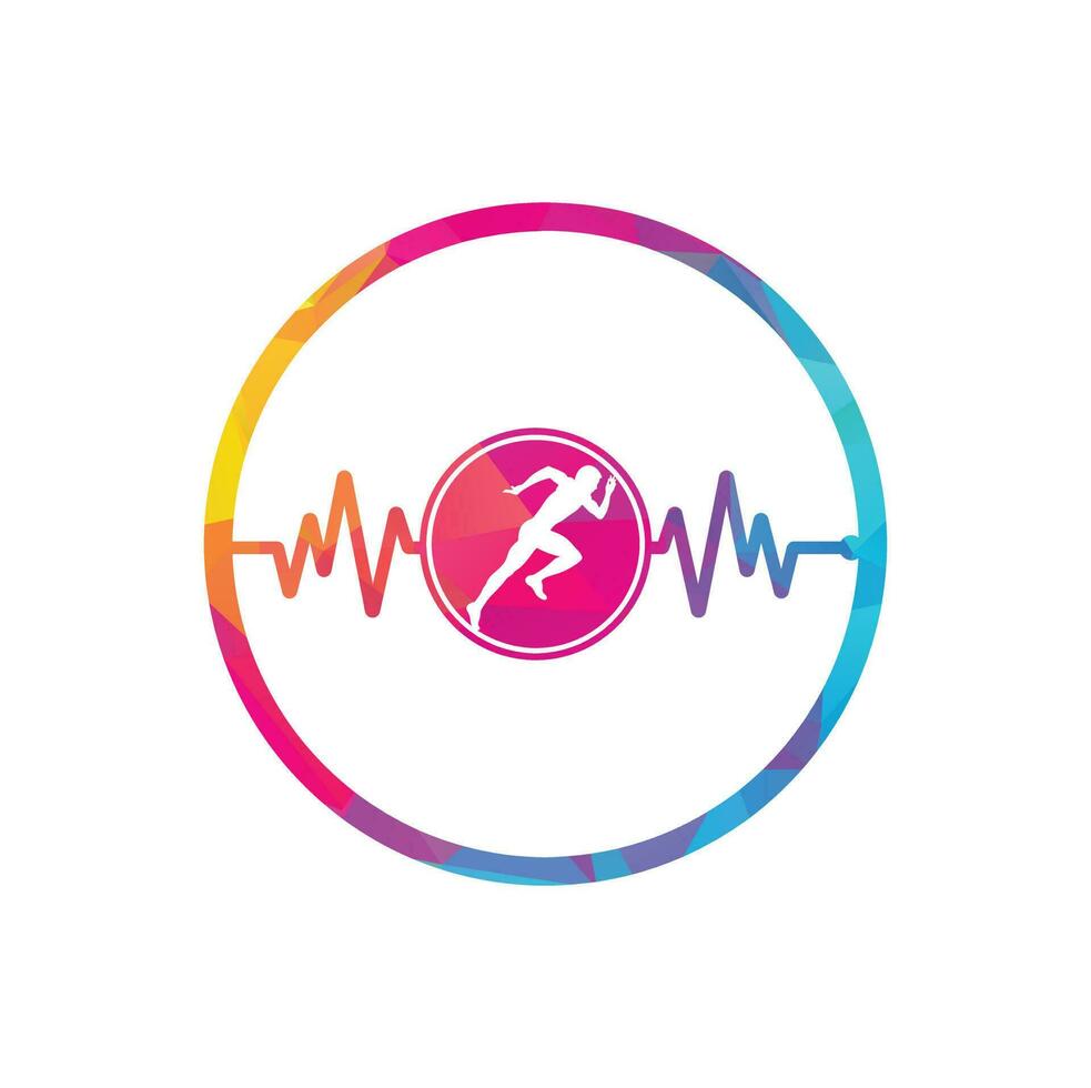 Pulse marathon logo design icon vector. Body Health Care Logo Design. Running man with line ecg heartbeat icon. vector