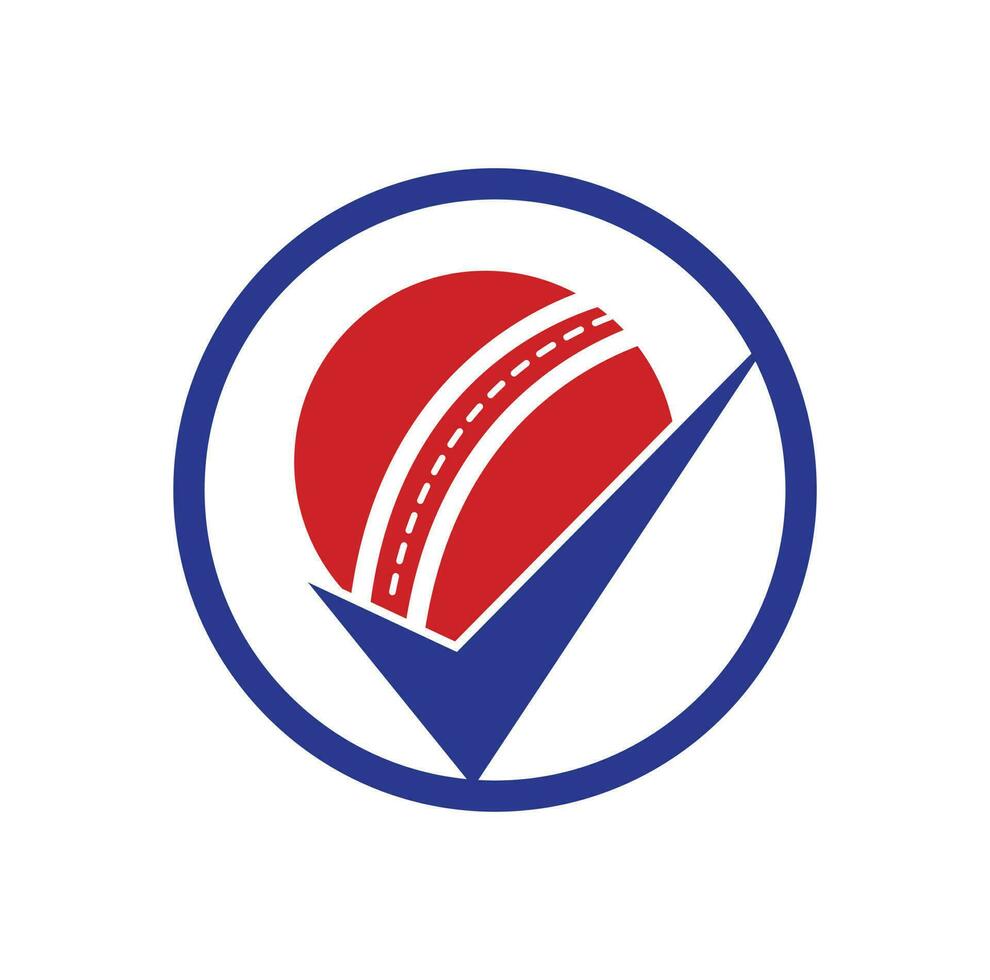 compruebe el diseño del logotipo del vector de cricket. bola de cricket y logotipo de icono de garrapata.