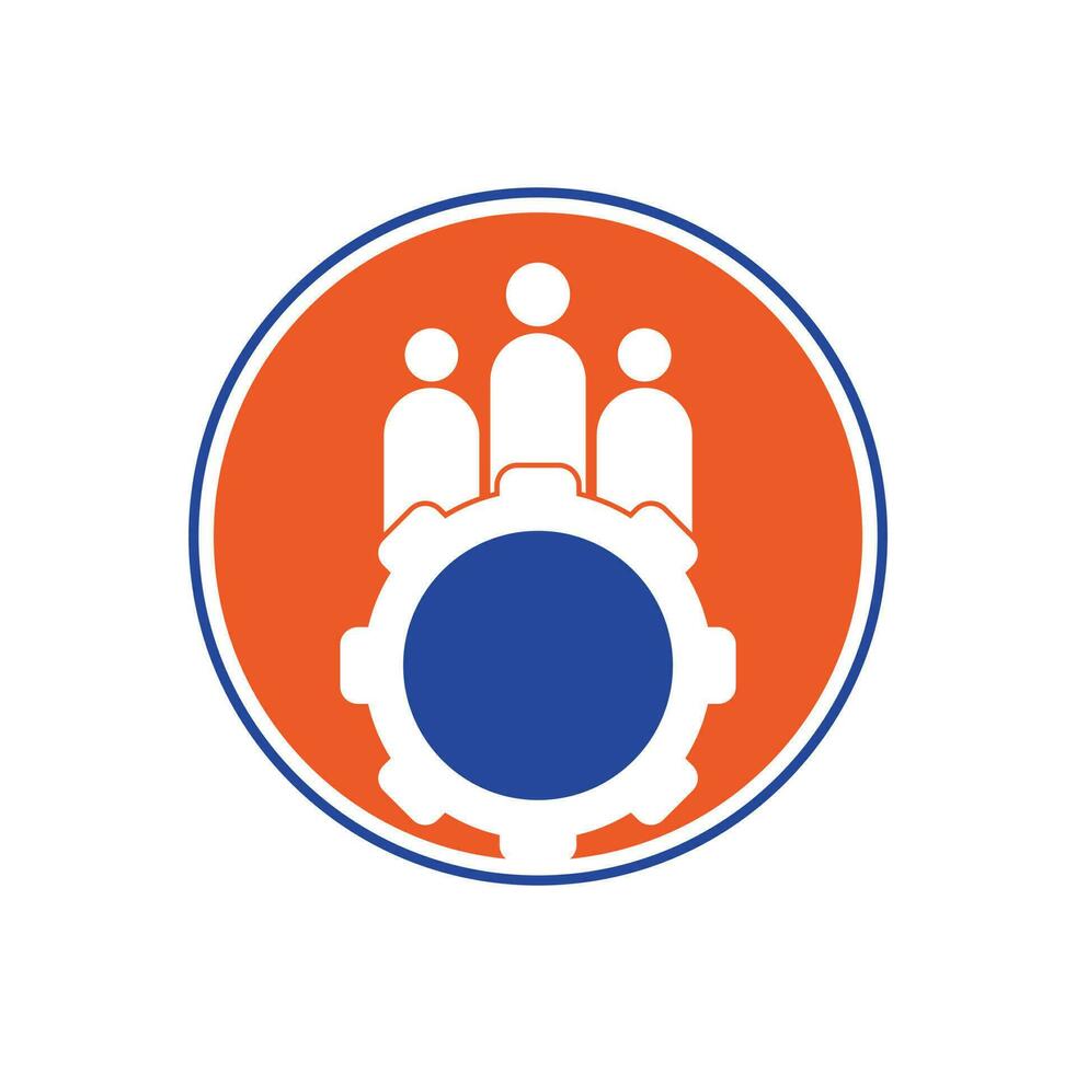 Gear and people vector logo design template. People icon logo with gear for your business and company..