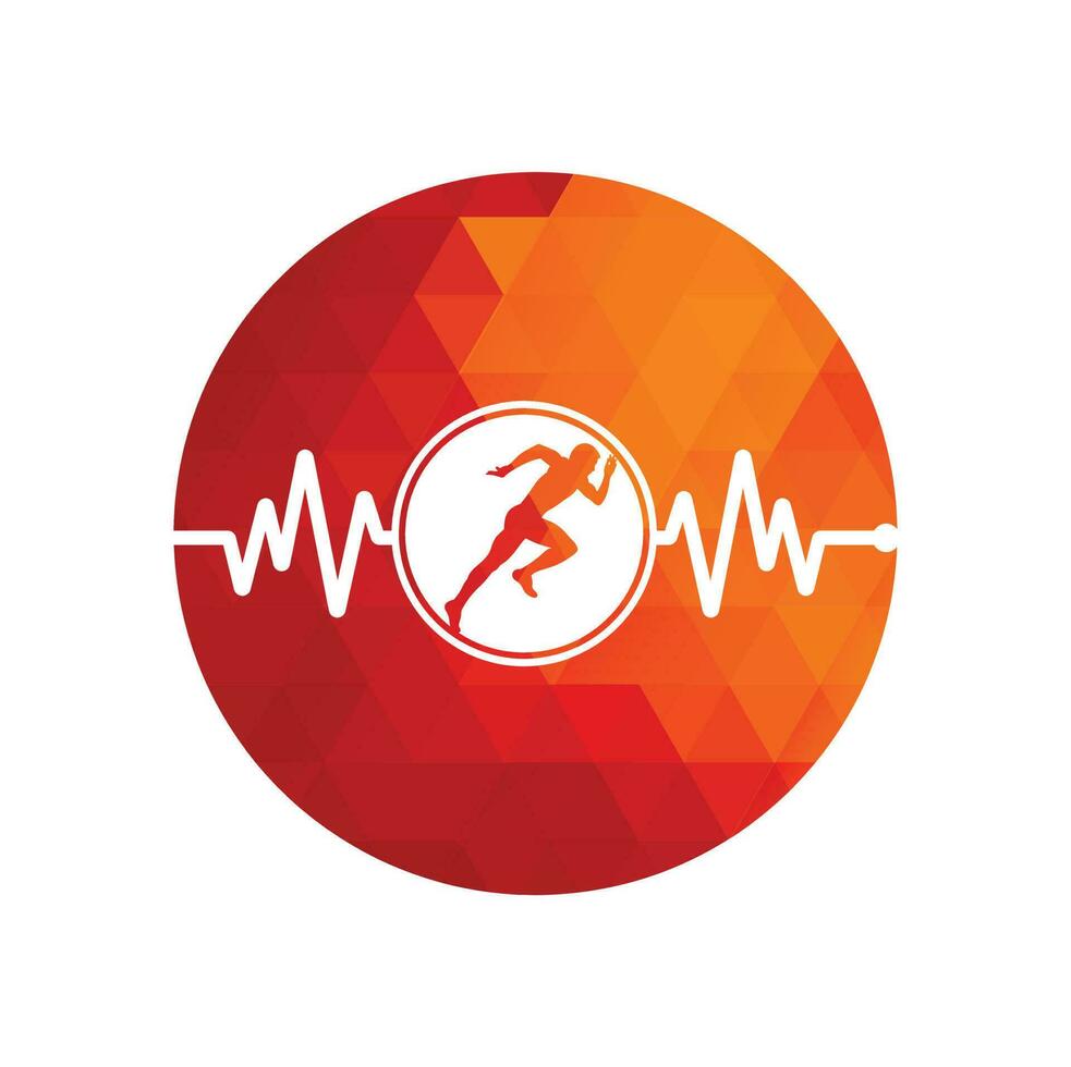 vector de icono de diseño de logotipo de maratón de pulso. diseño del logotipo de cuidado de la salud corporal. hombre corriendo con el icono del latido del corazón del ecg de línea.