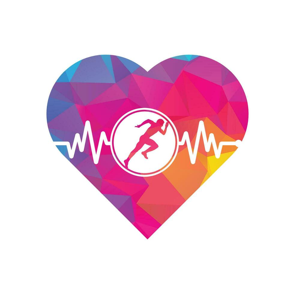 Pulse marathon heart shape concept logo design icon vector. Body Health Care Logo Design. Running man with line ecg heartbeat icon. vector