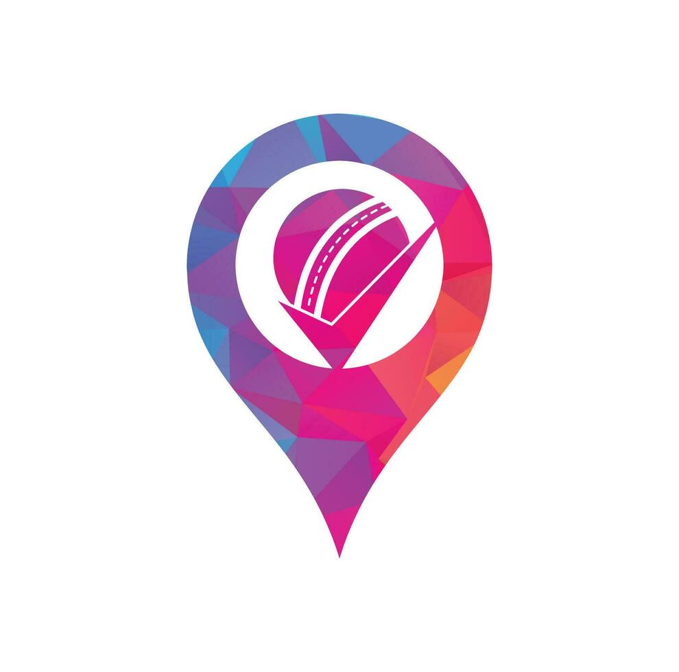 Check Cricket map pin shape concept vector logo design. Cricket ball and tick icon logo.