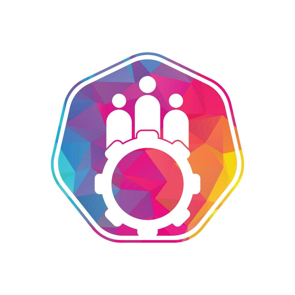 Gear and people vector logo design template. People icon logo with gear for your business and company..
