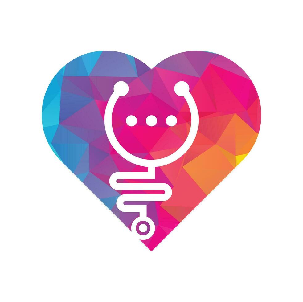 Stethoscope chat heart shape concept vector logo design. Doctor help and consult logo concept.