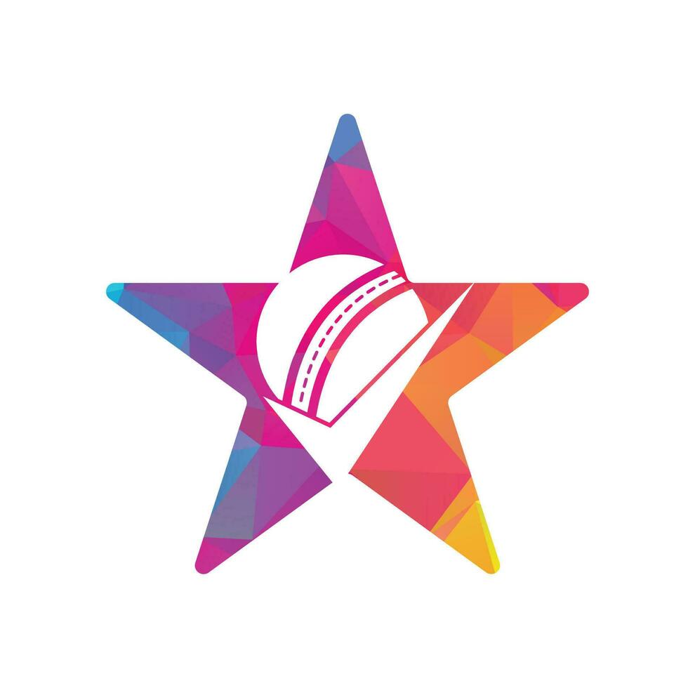 compruebe el diseño del logotipo vectorial del concepto de forma de estrella de críquet. bola de cricket y logotipo de icono de garrapata. vector