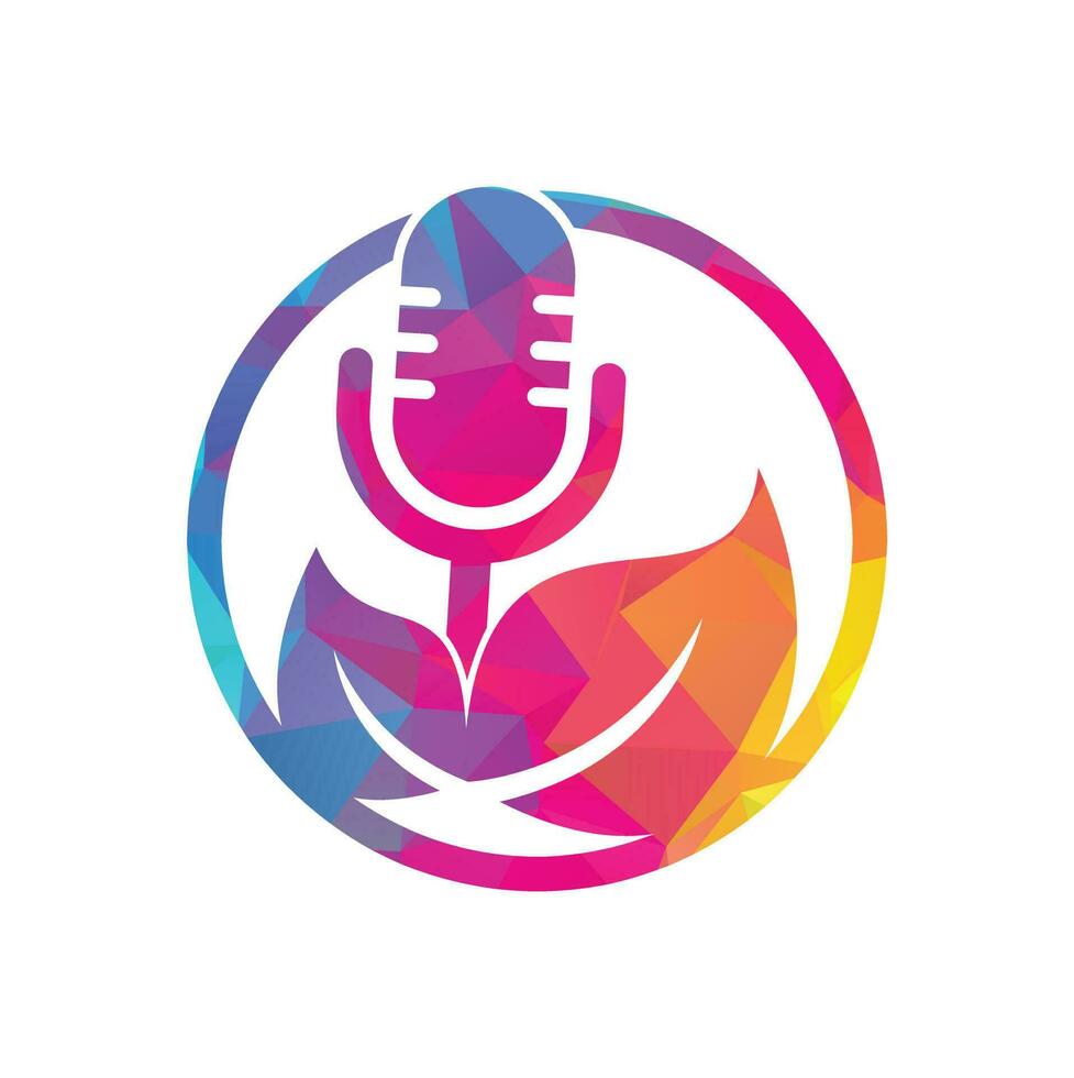 Podcast leaf nature ecology vector logo design. Podcast talk show logo with mic and leaves.