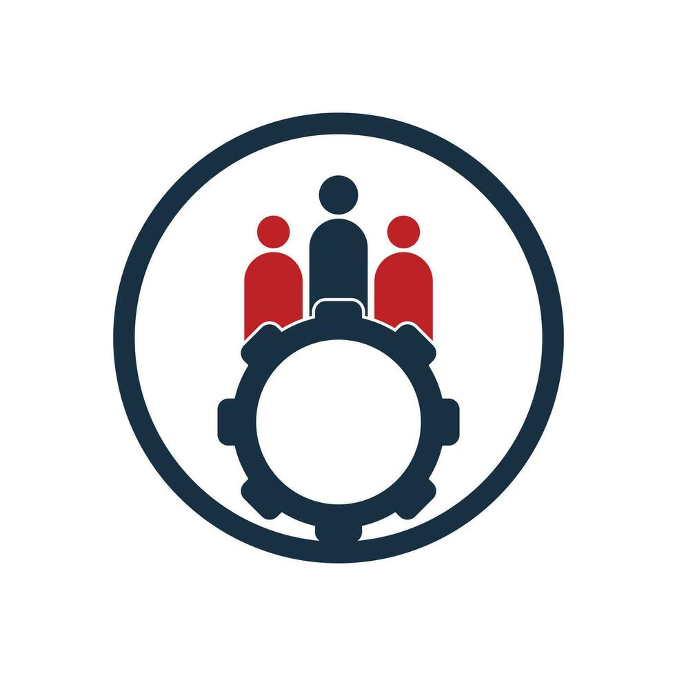 Gear and people vector logo design template. People icon logo with gear for your business and company..