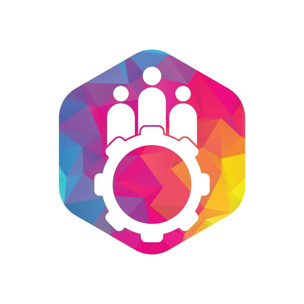 Gear and people vector logo design template. People icon logo with gear for your business and company..