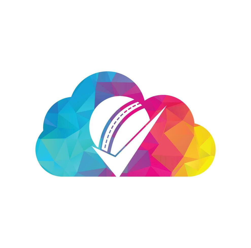 Check Cricket cloud shape concept vector logo design. Cricket ball and tick icon logo.