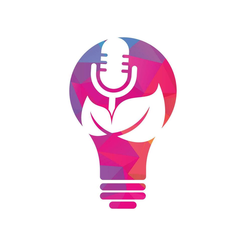 Leaf podcast bulb shape concept logo design template. Podcast talk show logo with mic and leaves. vector