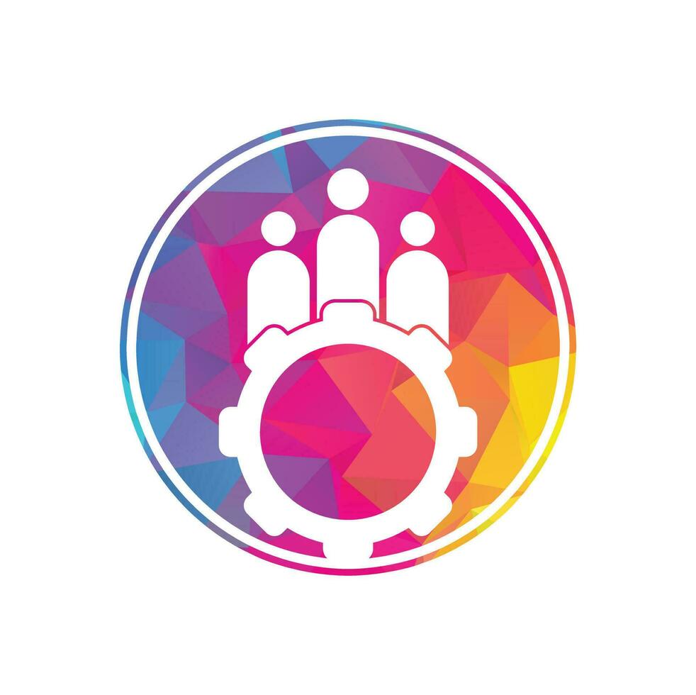 Gear and people vector logo design template. People icon logo with gear for your business and company..