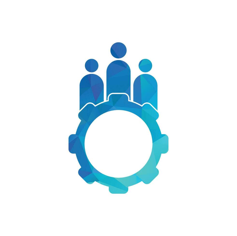 Gear and people vector logo design template. People icon logo with gear for your business and company..