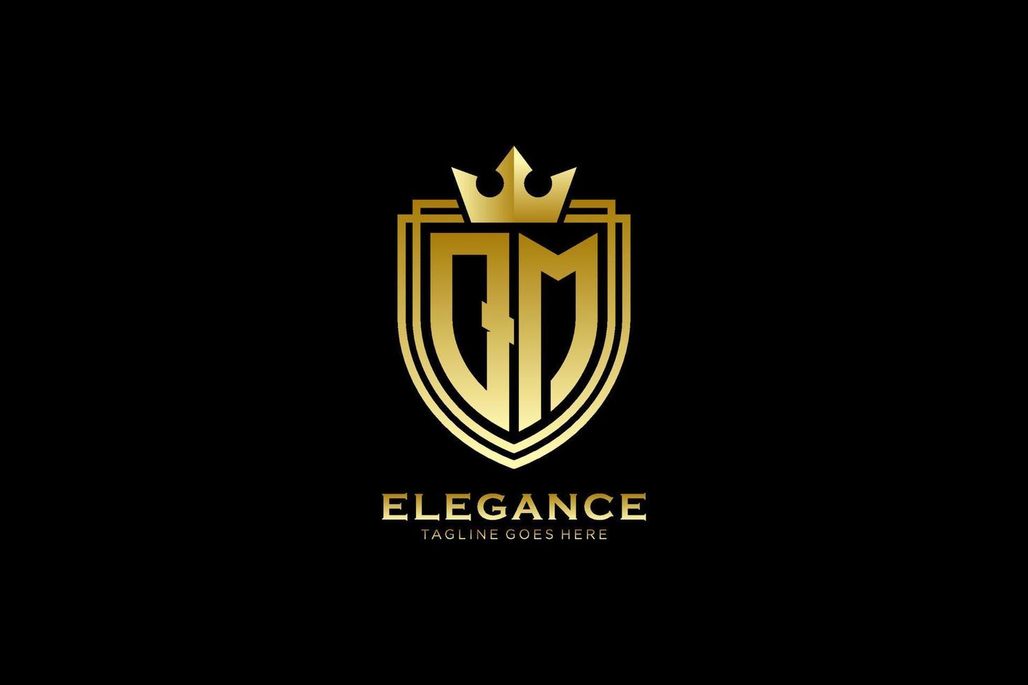 initial QM elegant luxury monogram logo or badge template with scrolls and royal crown - perfect for luxurious branding projects vector