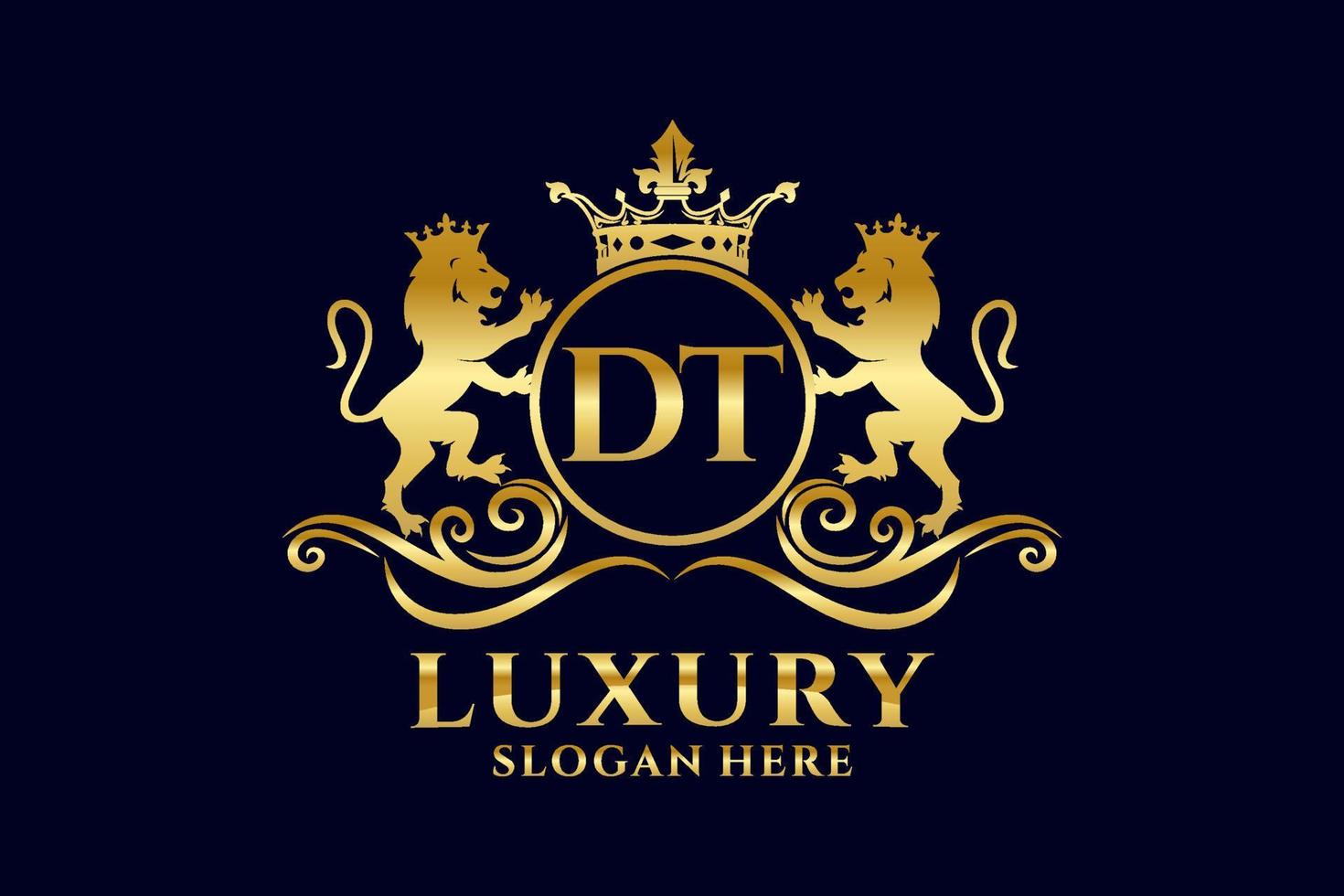 Initial DT Letter Lion Royal Luxury Logo template in vector art for luxurious branding projects and other vector illustration.