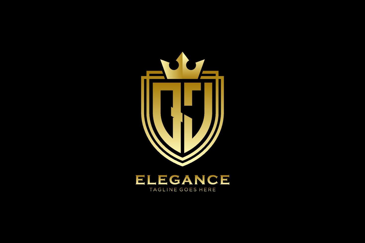 initial QJ elegant luxury monogram logo or badge template with scrolls and royal crown - perfect for luxurious branding projects vector