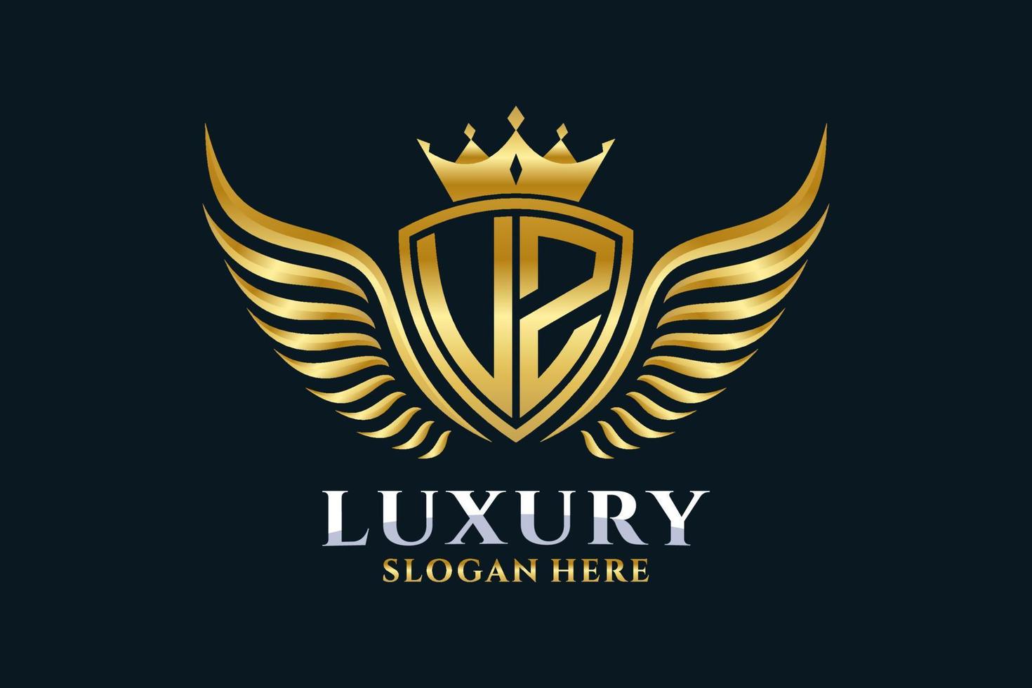 Luxury royal wing Letter UZ crest Gold color Logo vector, Victory logo, crest logo, wing logo, vector logo template.