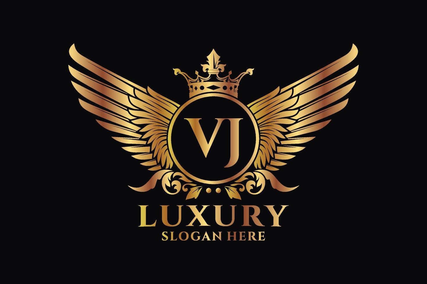 Luxury royal wing Letter VJ crest Gold color Logo vector, Victory logo, crest logo, wing logo, vector logo template.