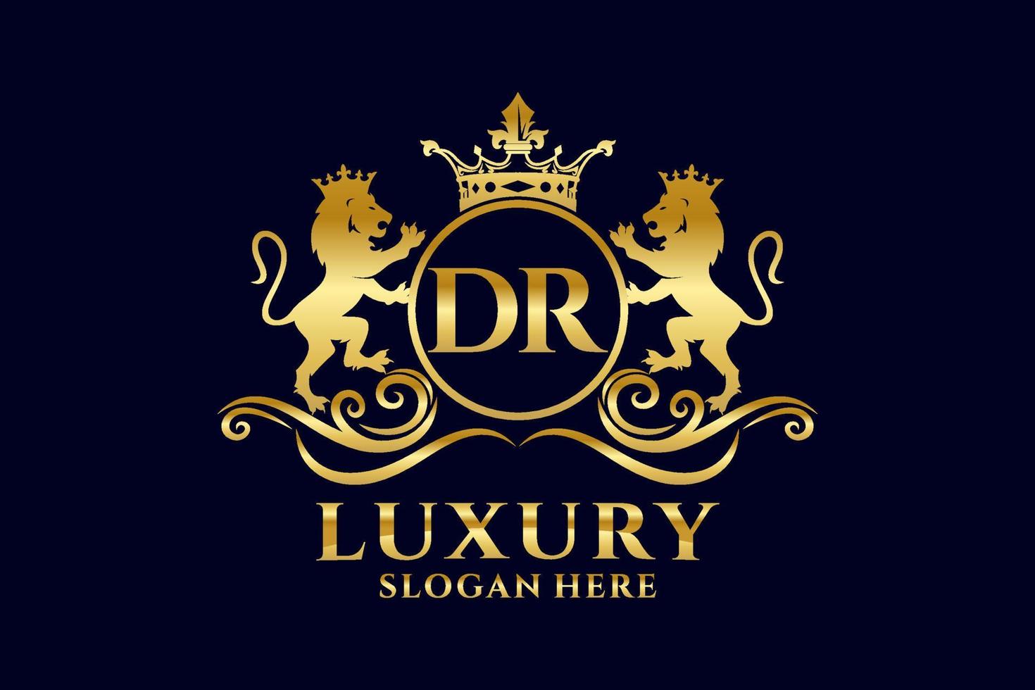 Initial DR Letter Lion Royal Luxury Logo template in vector art for luxurious branding projects and other vector illustration.