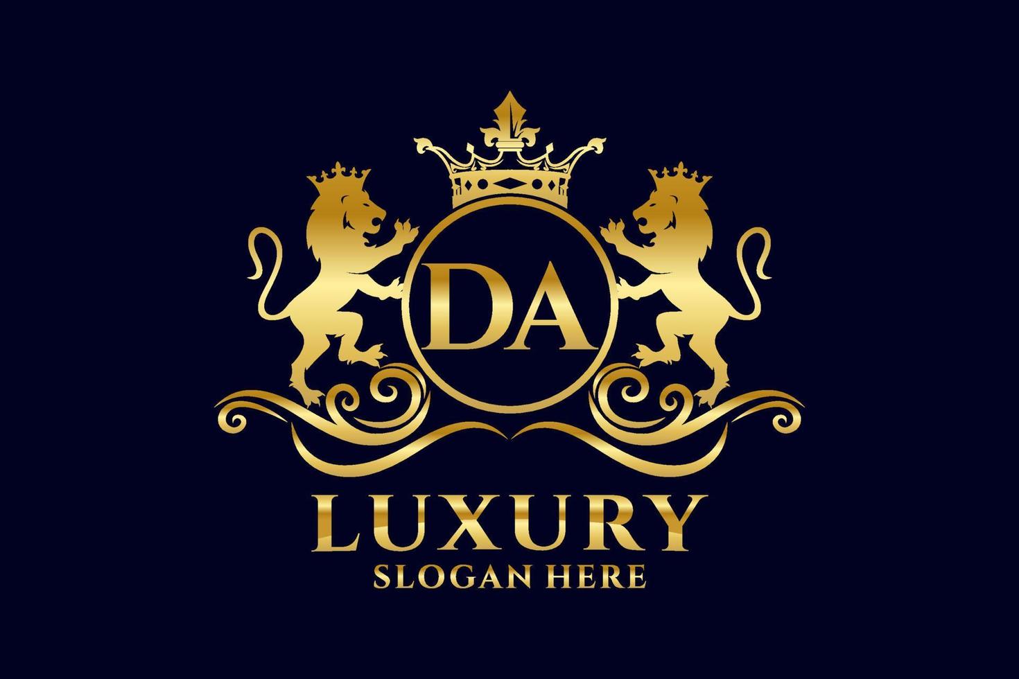 Initial DA Letter Lion Royal Luxury Logo template in vector art for luxurious branding projects and other vector illustration.