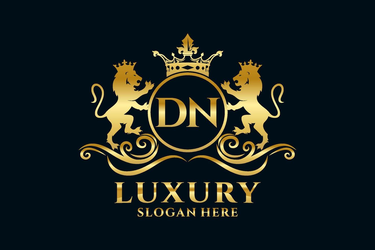 Initial DN Letter Lion Royal Luxury Logo template in vector art for luxurious branding projects and other vector illustration.