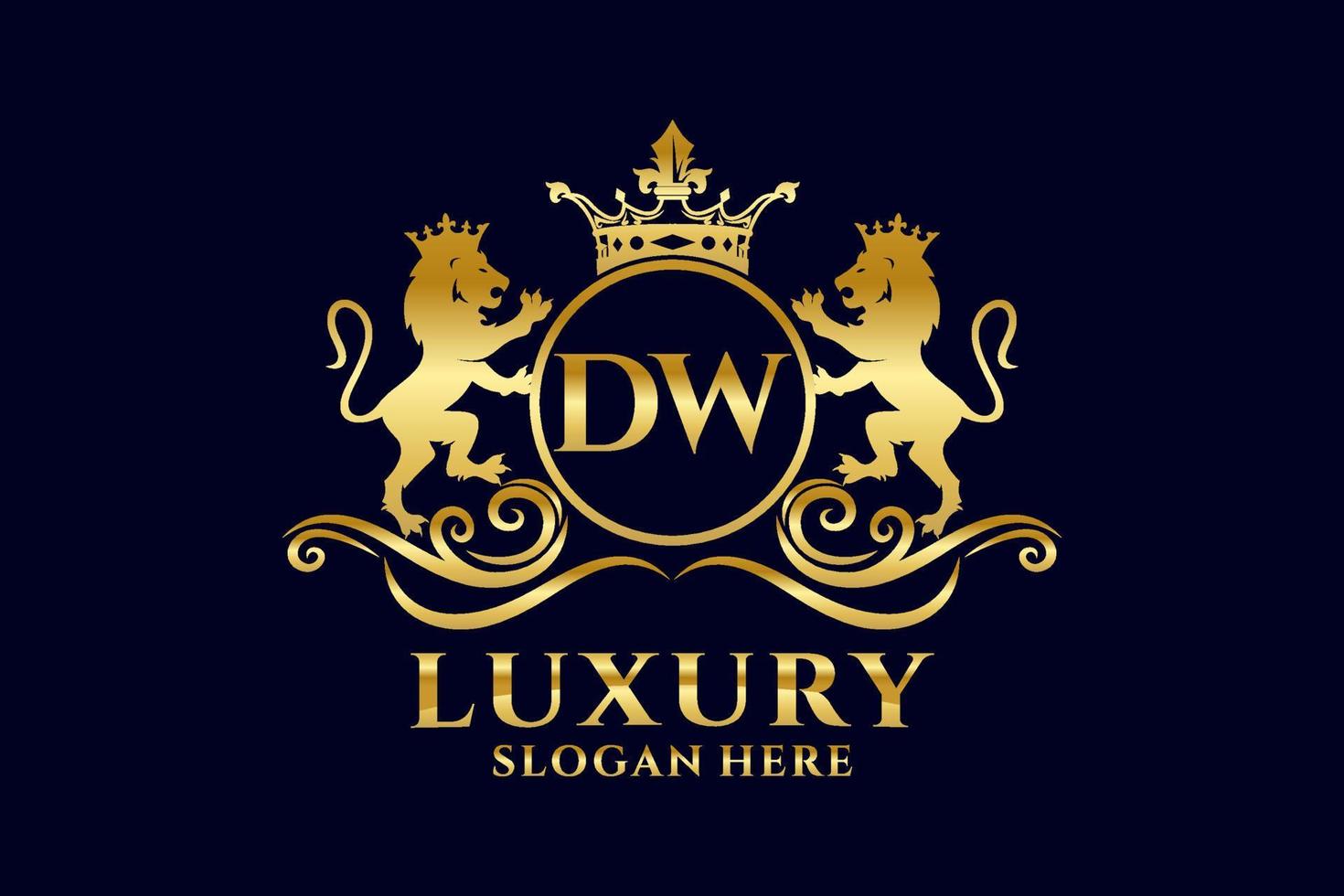 Initial DW Letter Lion Royal Luxury Logo template in vector art for luxurious branding projects and other vector illustration.
