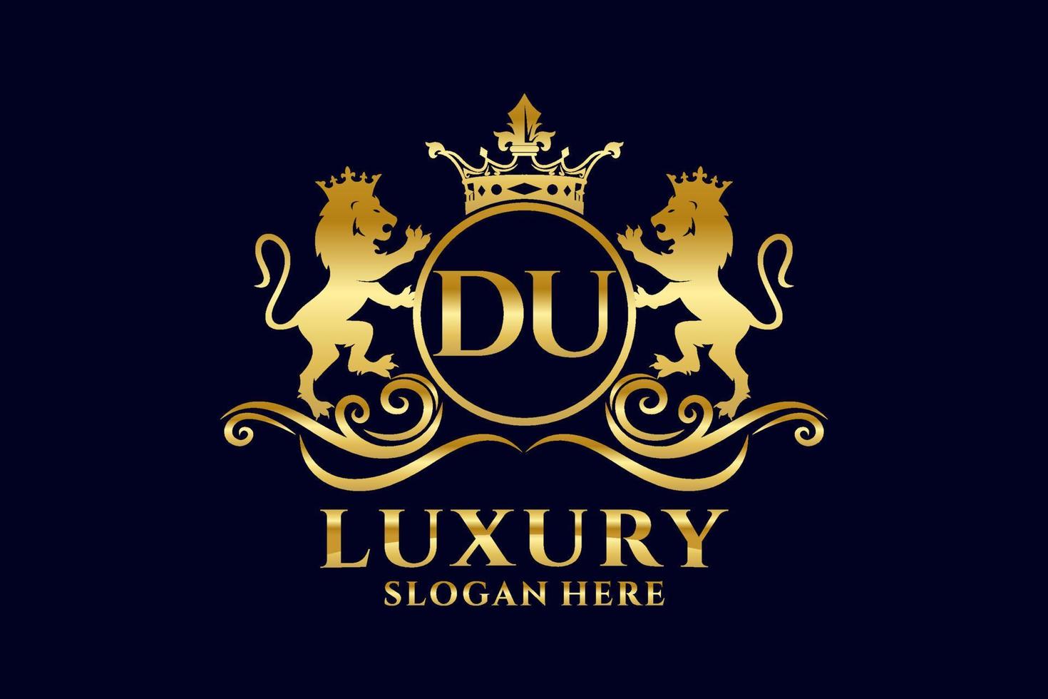 Initial DU Letter Lion Royal Luxury Logo template in vector art for luxurious branding projects and other vector illustration.