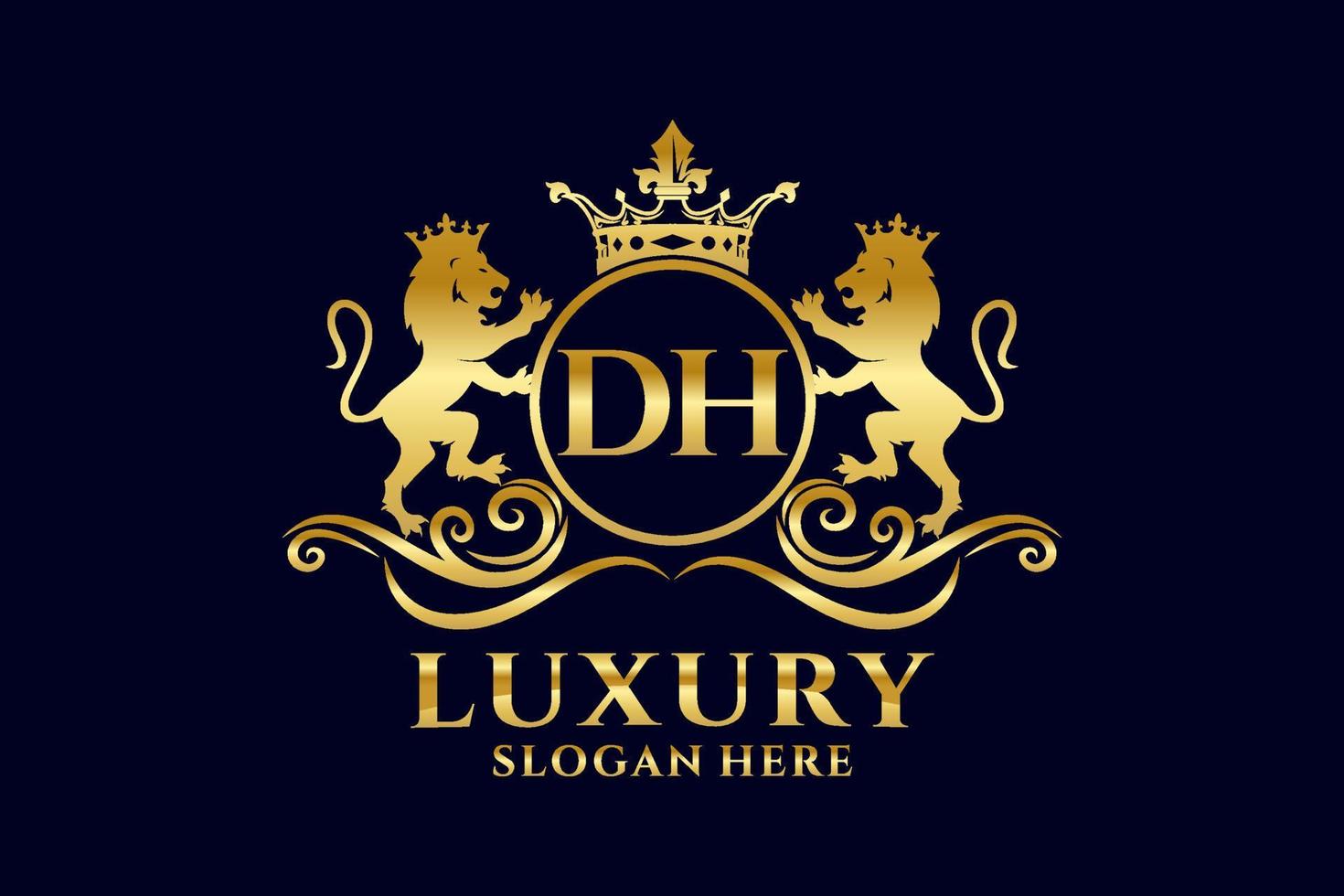Initial DH Letter Lion Royal Luxury Logo template in vector art for luxurious branding projects and other vector illustration.