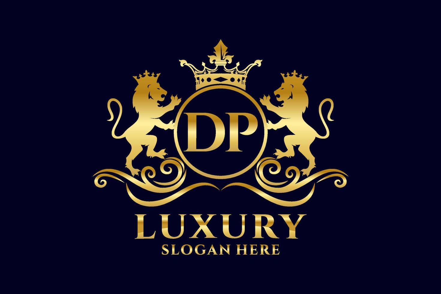 Initial DP Letter Lion Royal Luxury Logo template in vector art for luxurious branding projects and other vector illustration.