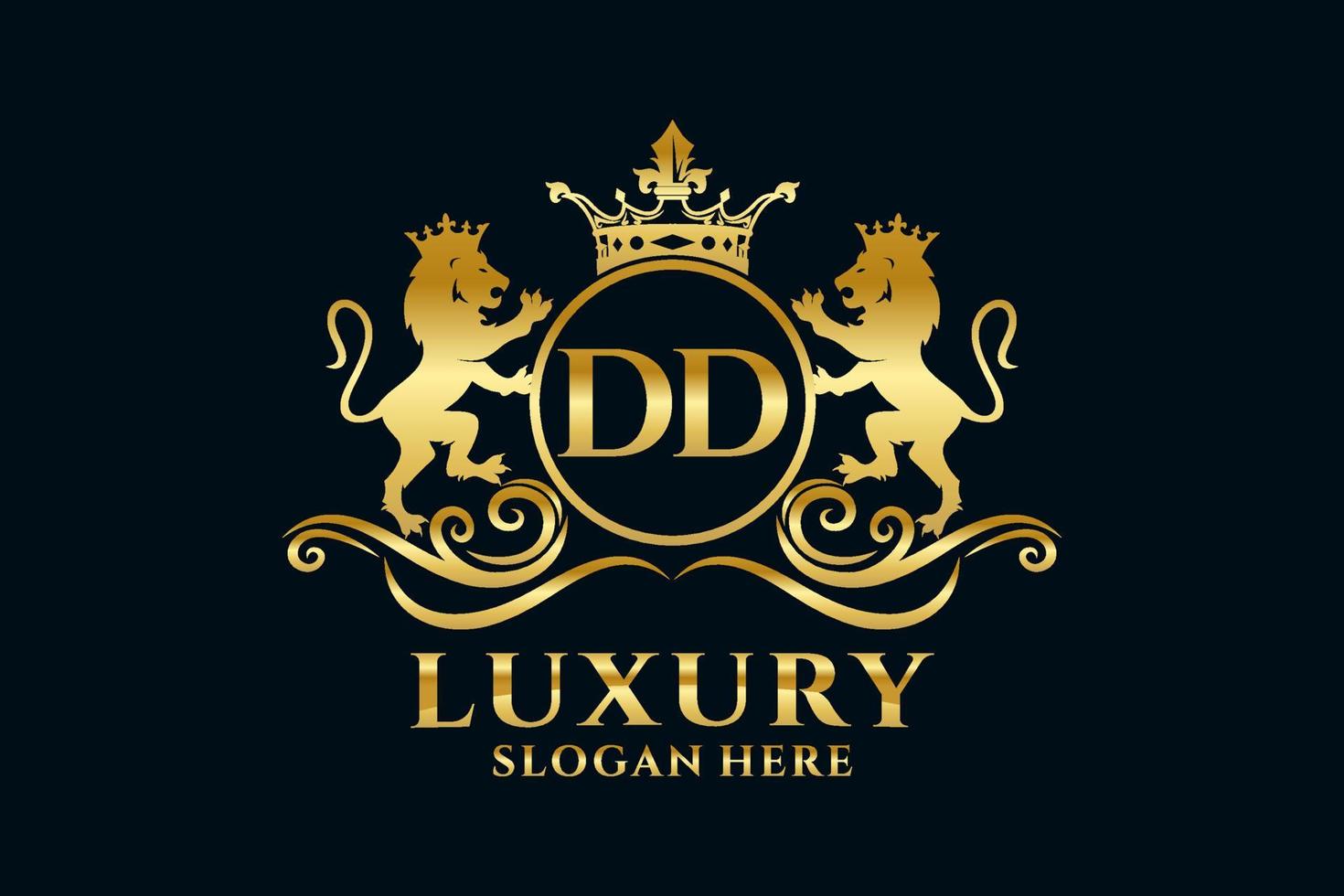 Initial DD Letter Lion Royal Luxury Logo template in vector art for luxurious branding projects and other vector illustration.