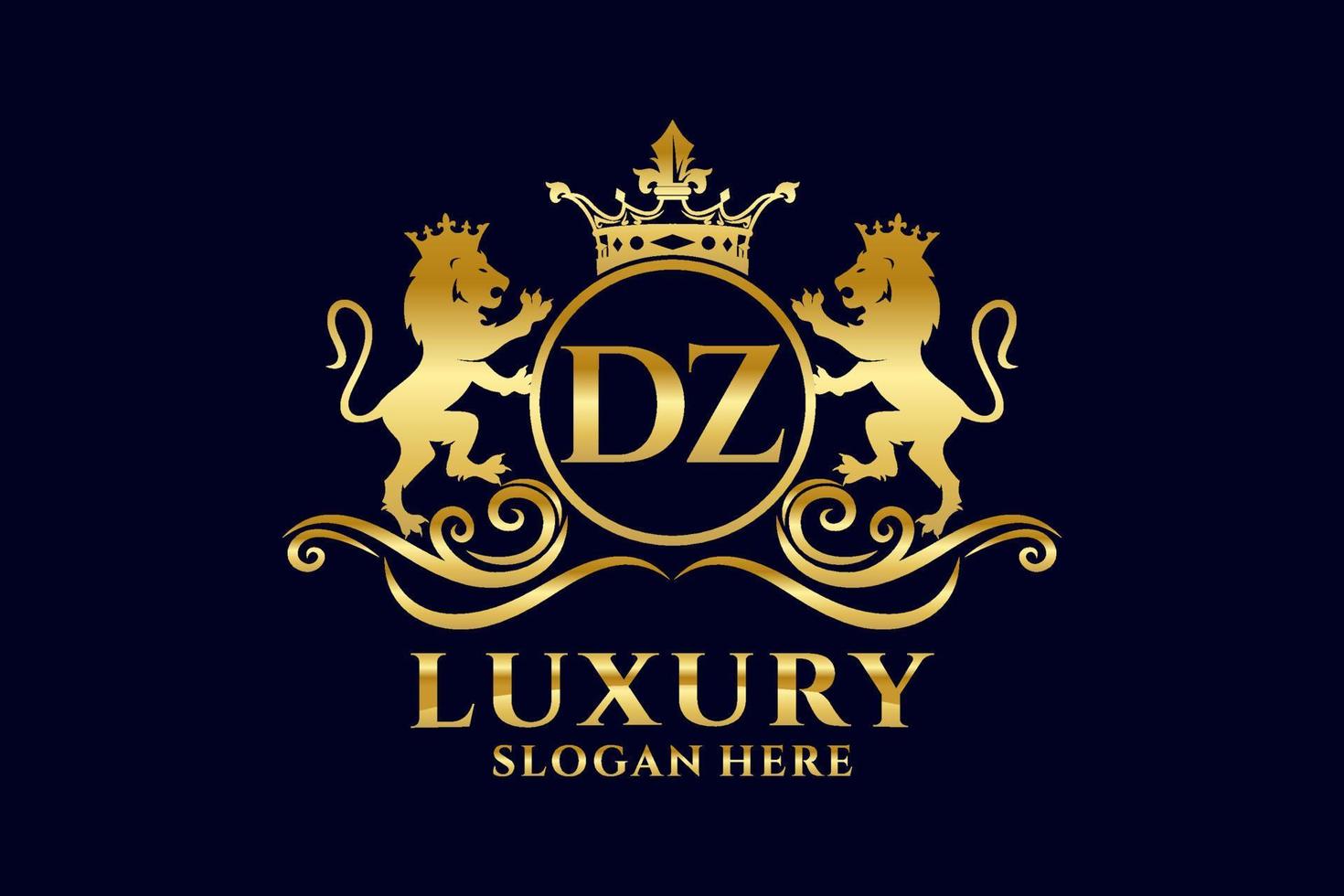 Initial DZ Letter Lion Royal Luxury Logo template in vector art for luxurious branding projects and other vector illustration.