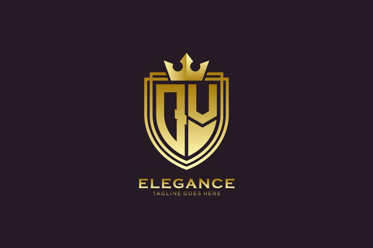 logotipo de monograma de lujo inicial qv elegante o plantilla de placa con pergaminos y corona real - perfecto para proyectos de marca de lujo vector