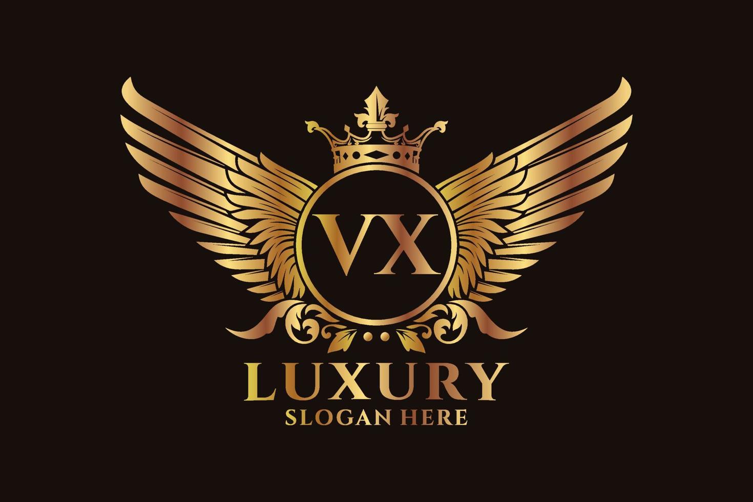 Luxury royal wing Letter VX crest Gold color Logo vector, Victory logo, crest logo, wing logo, vector logo template.