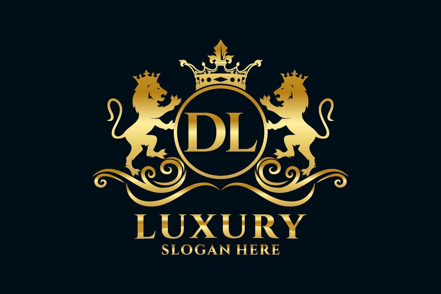 Initial DL Letter Lion Royal Luxury Logo template in vector art for luxurious branding projects and other vector illustration.