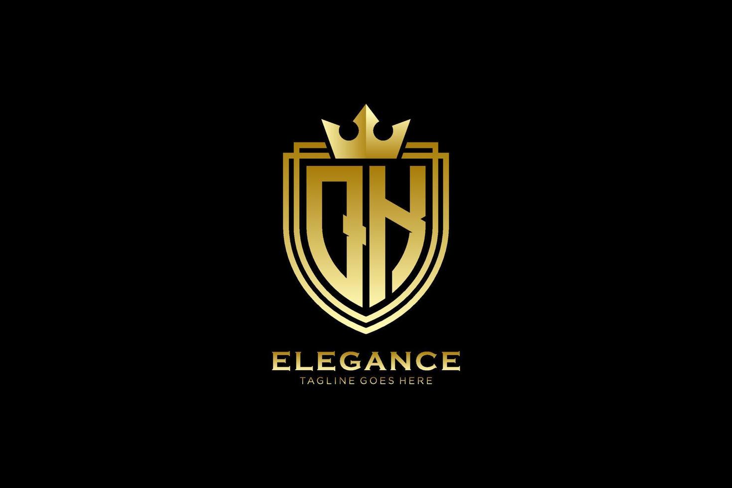 initial QK elegant luxury monogram logo or badge template with scrolls and royal crown - perfect for luxurious branding projects vector