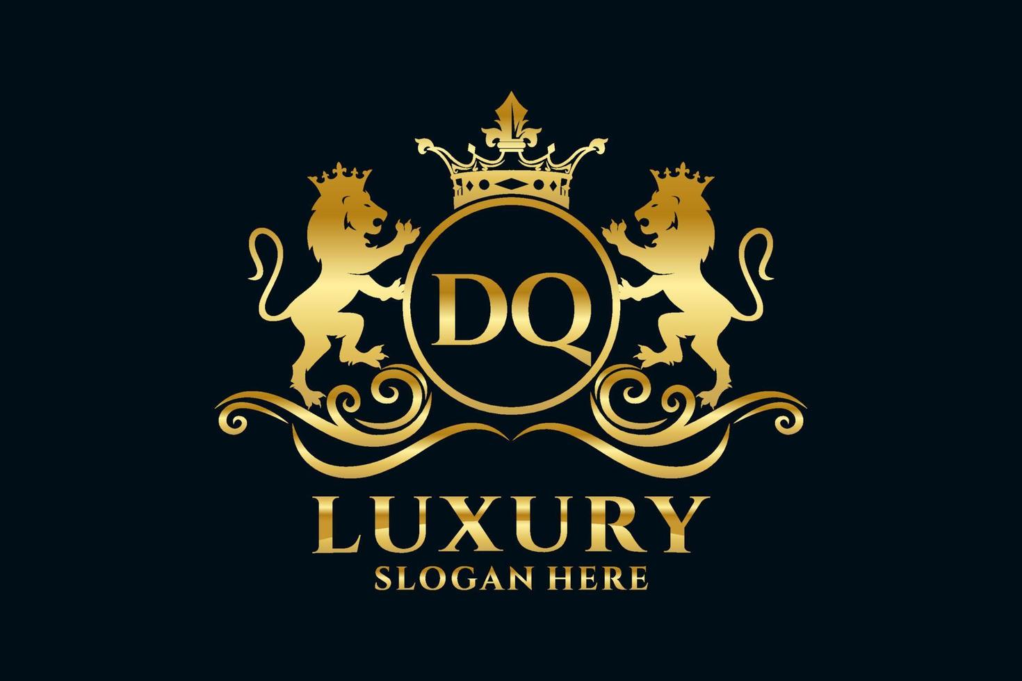 Initial DQ Letter Lion Royal Luxury Logo template in vector art for luxurious branding projects and other vector illustration.