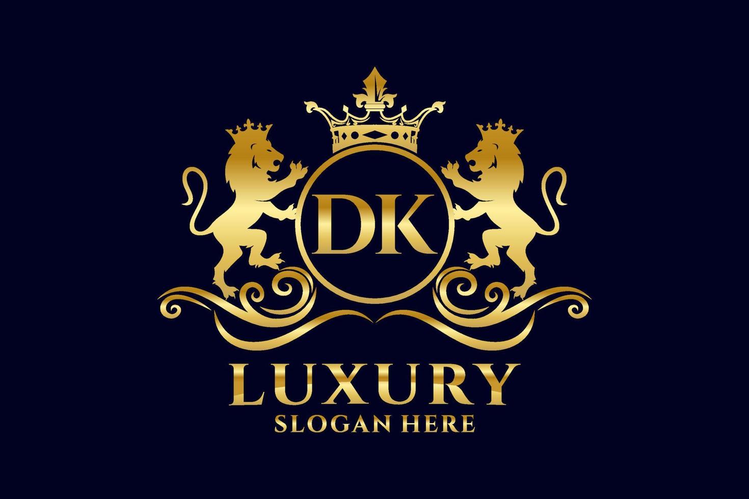 Initial DK Letter Lion Royal Luxury Logo template in vector art for luxurious branding projects and other vector illustration.