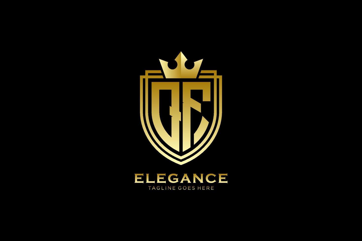 initial QF elegant luxury monogram logo or badge template with scrolls and royal crown - perfect for luxurious branding projects vector