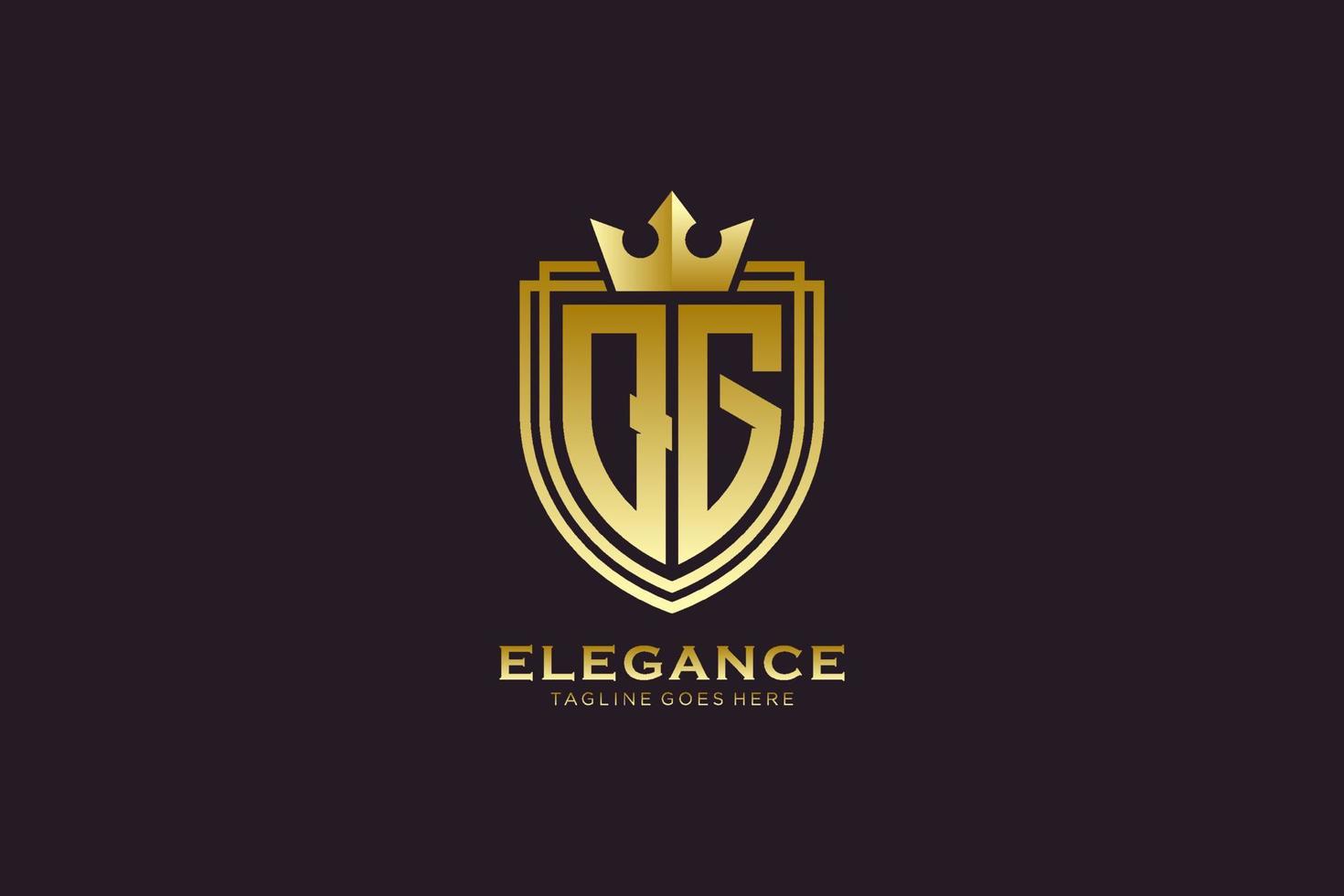 initial QG elegant luxury monogram logo or badge template with scrolls and royal crown - perfect for luxurious branding projects vector