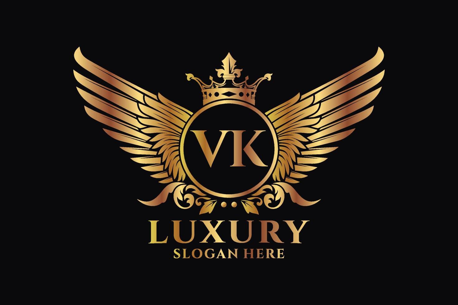 Luxury royal wing Letter VK crest Gold color Logo vector, Victory logo, crest logo, wing logo, vector logo template.