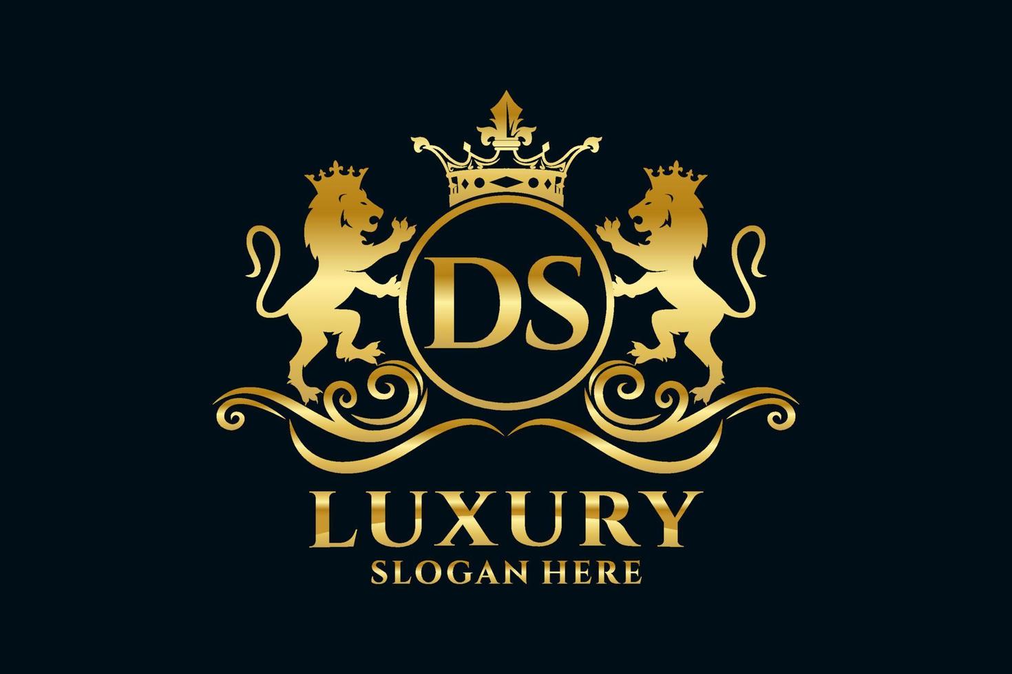 Initial DS Letter Lion Royal Luxury Logo template in vector art for luxurious branding projects and other vector illustration.