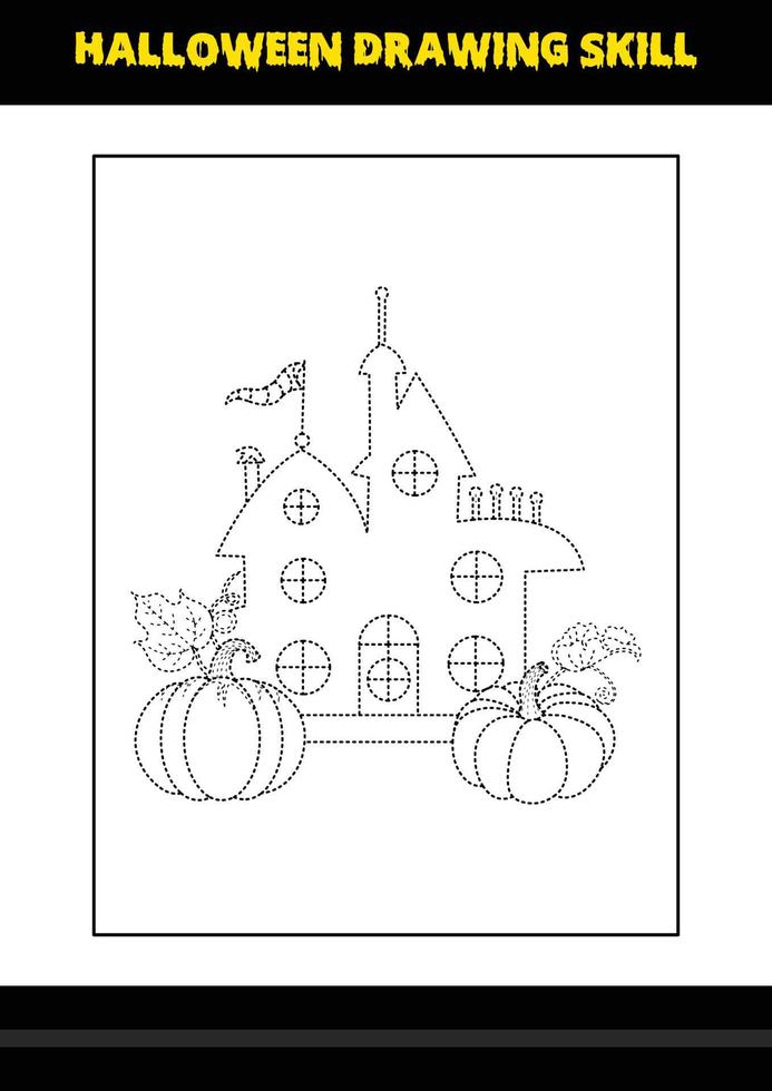 Halloween drawing skill for kids. Halloween drawing skill coloring page for kids. vector