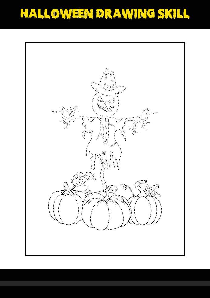 Halloween drawing skill for kids. Halloween drawing skill coloring page for kids. vector