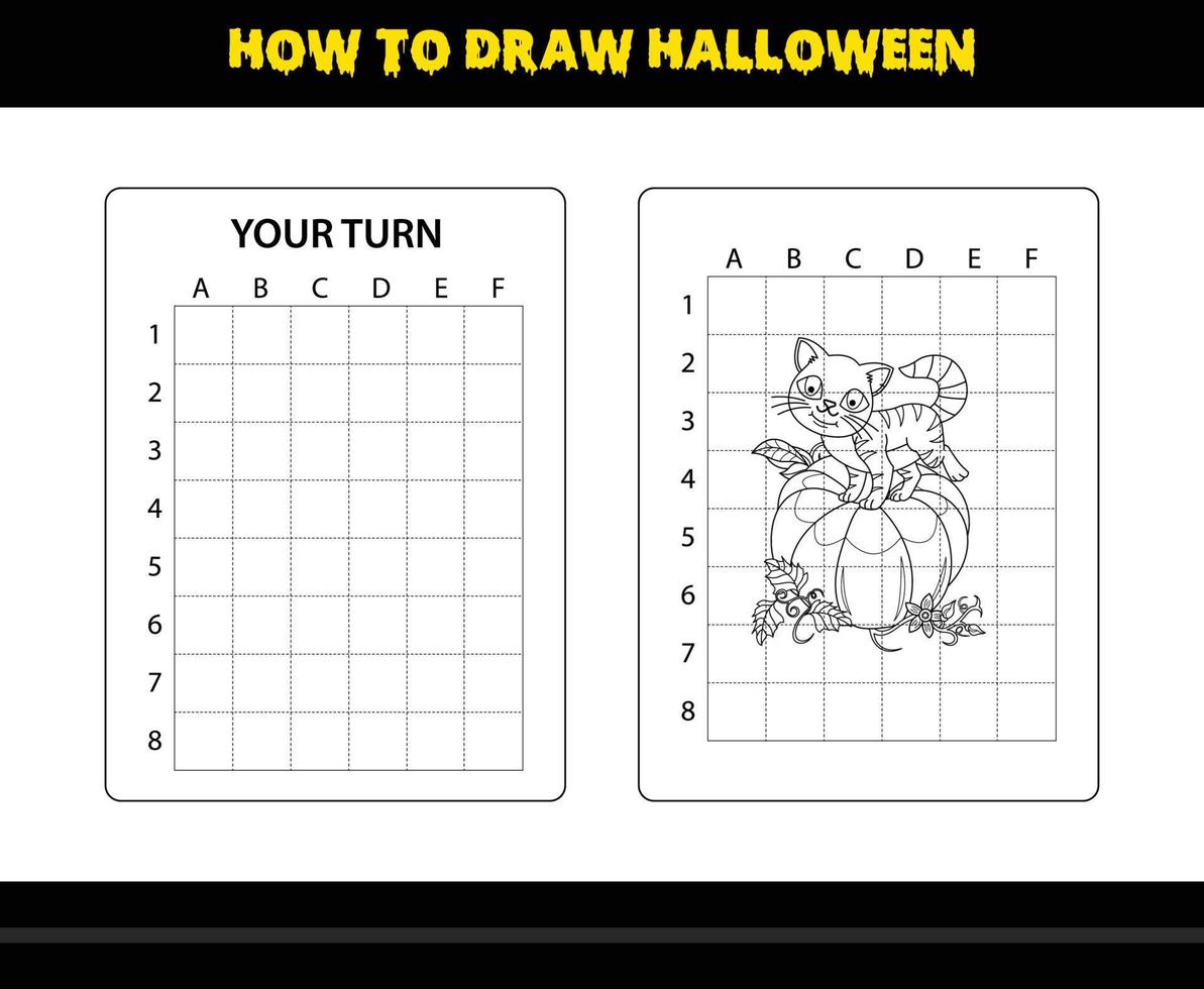 How to draw Halloween for kids. Halloween drawing skill coloring page for kids. vector